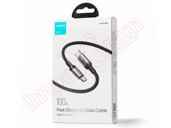 High quality black data cable JOYROOM S-CC100A10 with 100W fast charging with USB type C connector to USB type C connector, 1,2m length, in blister